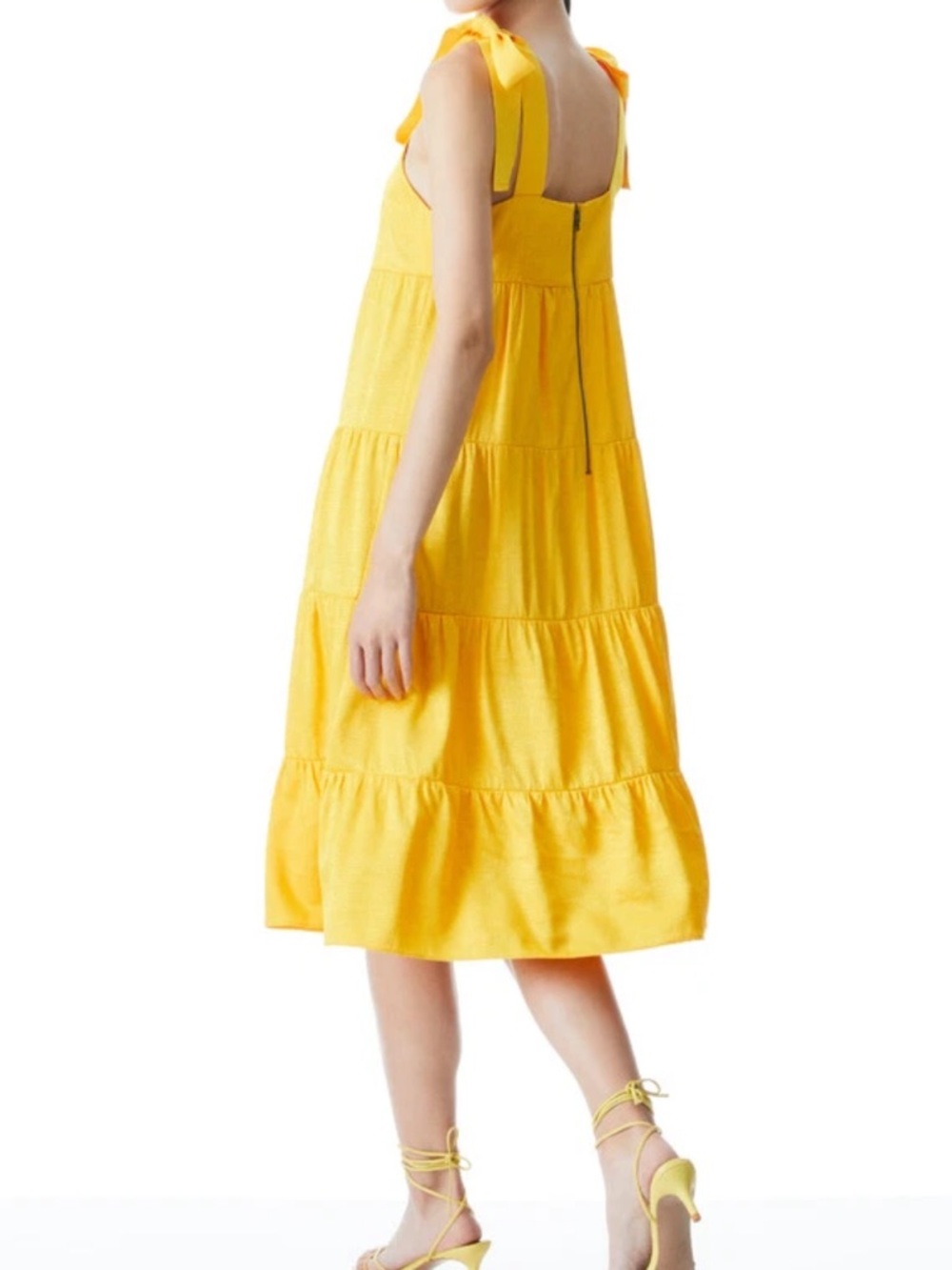 Alice + Olivia Cynthia Dress Size 10 Yellow Textured Midi Dress Worn Once - Picture 3 of 7